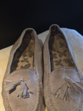 Lands' End 8 W Taupe Suede Tassel Slip On Shoes Loafers Comfy Slippers C